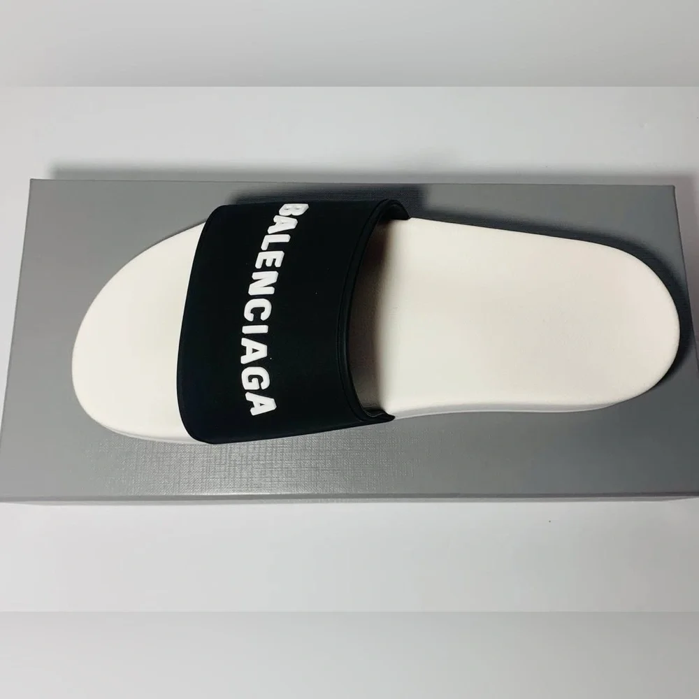 Balenciaga Men's Logo Mismatched Slide Sandal Size 8